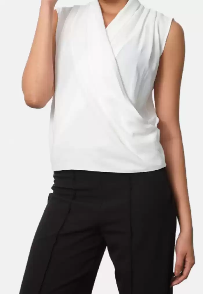 Glafiras Sıfır Kol Çapraz Yaka Bluz - interartyazilim.com.tr